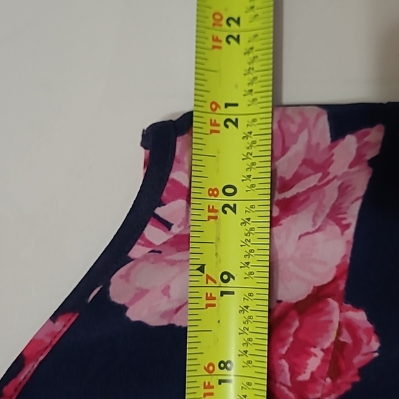 Mud Pie Sleeveless Navy Blue Dress with Pink Floral Design size Large - Picture 9 of 10